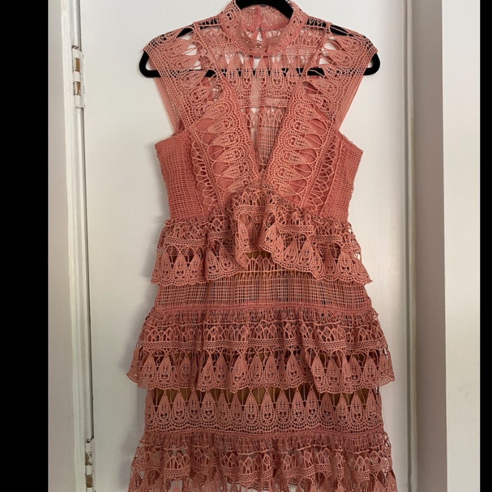Coral Lace High Neck Dress